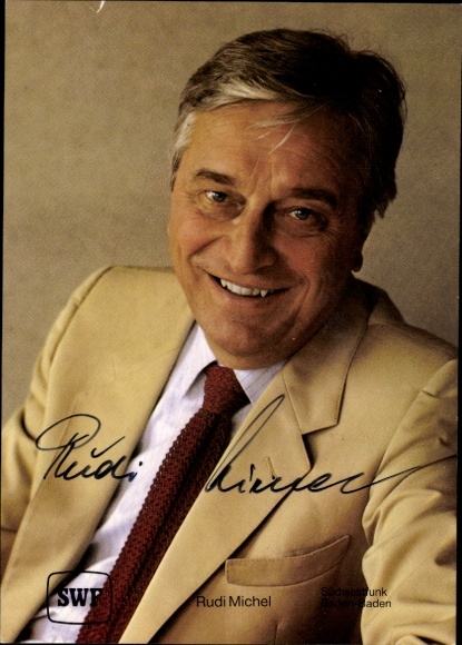 Postcard sports journalist Rudi Michel, portrait, autograph, SWR