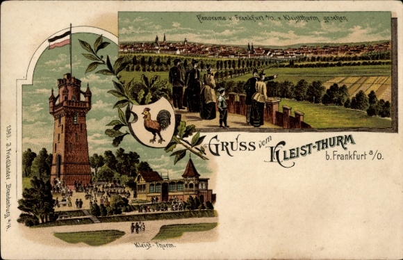 Chromo-Litho Frankfurt an der Oder, Kleistturm, general view, coat of arms