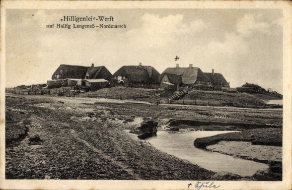 Ak Hallig Langeness Langeneß Nordfriesland, scheepswerf Hilligenlei