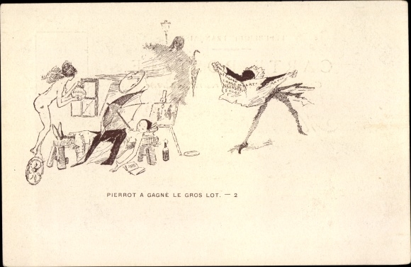 Artist PC Pierrot a gagne le gros lot, easel, angel with money bag