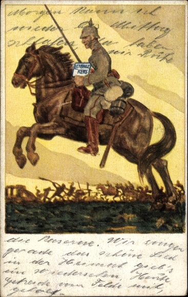KP artysty Georgi, W., Leibniz Biscuit, reklama, Bahlsens Biscuit Factory Hanover, jeździec, żołnierz, mundur