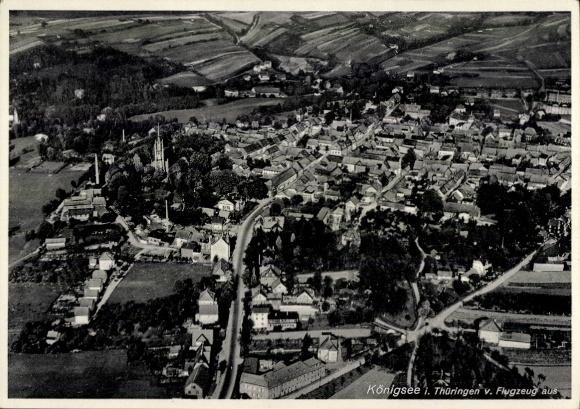 Postcard Königsee in Thuringia, aerial photograph