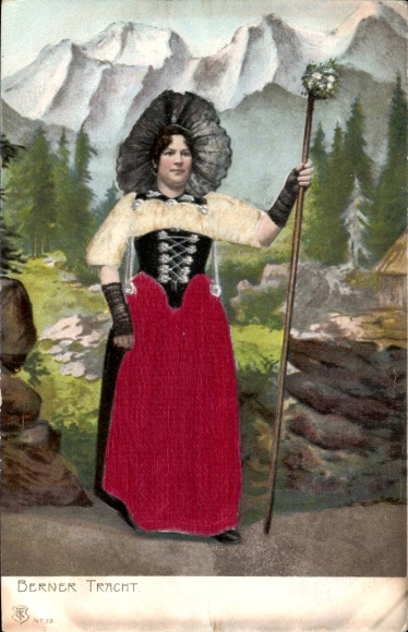 Embossed fabric PC Canton of Bern, woman in Bernese costume