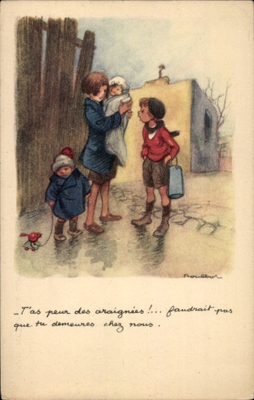 Artist Postcard Poulbot, Franciscque, You're afraid of spiders, Ligue Nationale against the Taudis