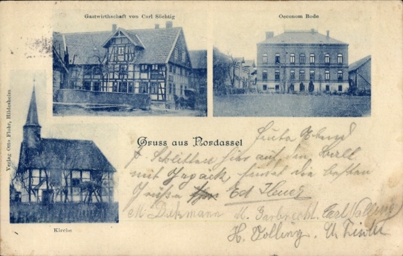 Ak Nordassel Burgdorf Landkreis Wolfenbüttel, Gasthof v. Carl Süchtig, Kirche, Ökonom Bode