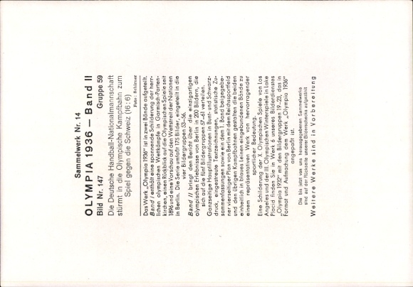 Collector's card Olympia 1936, German handball national team