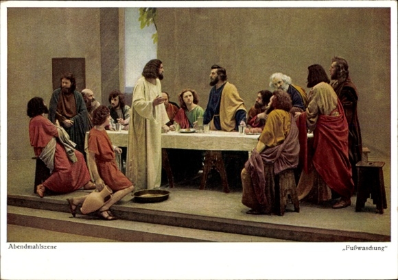 PC Oberammergau in Upper Bavaria, Last Supper scene, foot washing, Passion Play 1930