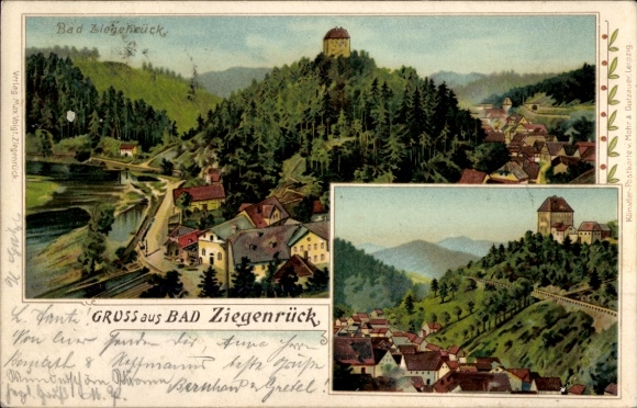 PC Ziegenrück on the Saale, Thuringia, mountain landscape, houses, motif, greetings from Bad Ziegenrück