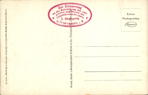 Postcard Friedrichshafen on Lake Constance, airship Graf Zeppelin in full flight over the city