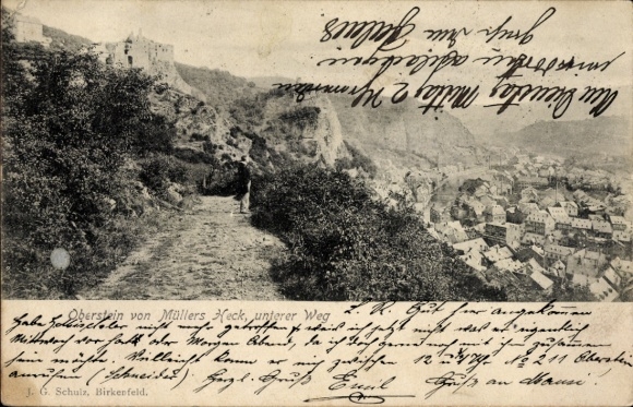 Postcard Oberstein on the Nahe, view from Müllers Eck