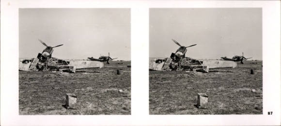 Stereo image photo Flying and Winning No. 87, Destroyed Hurricane in Greece