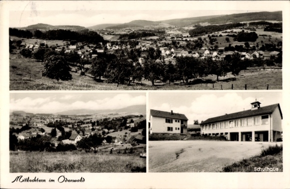 Postcard Mitlechtern Rimbach in the Odenwald, general view, schoolhouse