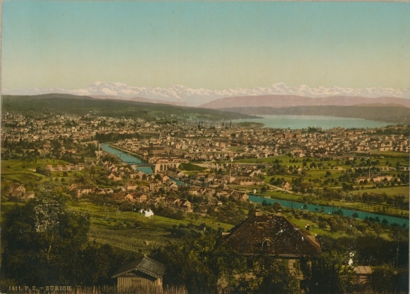 Photo Zurich City Switzerland, City Panorama, Photochrom Zurich