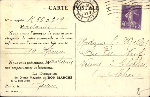 Postcard Paris, Au bon Marché, Maison A. Boucicaut, Gallery of Dresses and Coats