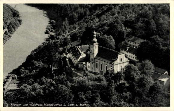 Postcard Mariabuchen Lohr im Spessart Lower Franconia, monastery and forest rest Mariabuchen, river, nature