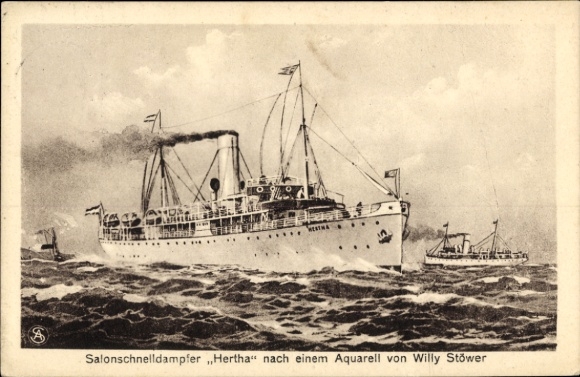 Artist Postcard Stöwer, W., Salon Express Steamer Hertha