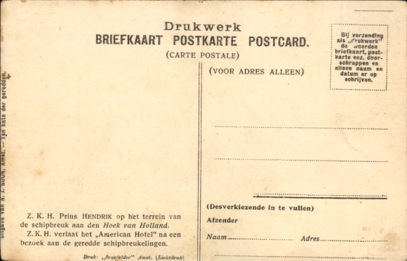 PC Shipwreck Berlin, Prince Hendrik, Hook of Holland, American Hotel