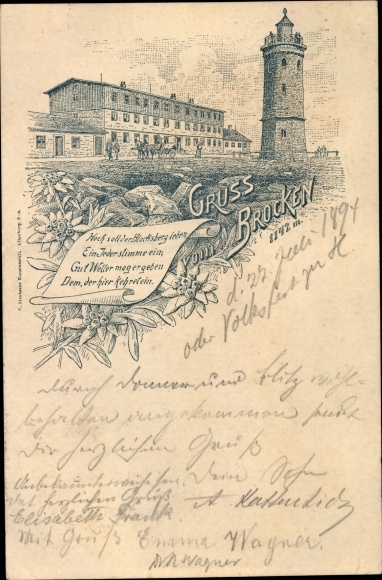 Forerunner Chromo-Litho Brocken Harz National Park, Brocken house, observation tower