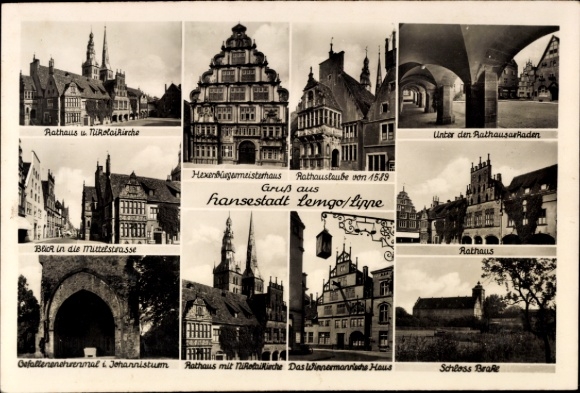 Ak Lemgo in Nordrhein Westfalen, Rathaus, Schloss Brake, Hexenbürgermeisterhaus