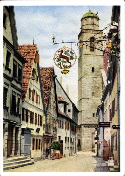 PC Dinkelsbühl in the Ansbach district of Middle Franconia, street section, tower, sign