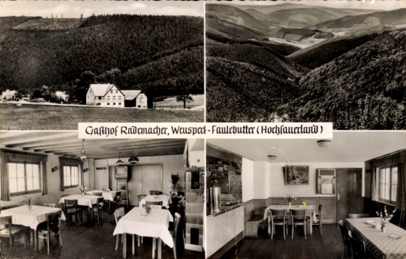 Postcard Weuspert Faulebutter Finnentrop, guesthouse and pension, dining room, Jos Rademacher, landscape