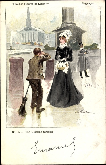 Artysta KP London City England, The Crossing Sweeper, Familiar Figures of London