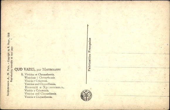 Kunstenaar Ak Mastroianni, Domenico, scène uit Quo Vadis, Vinicius en Chrysothemis