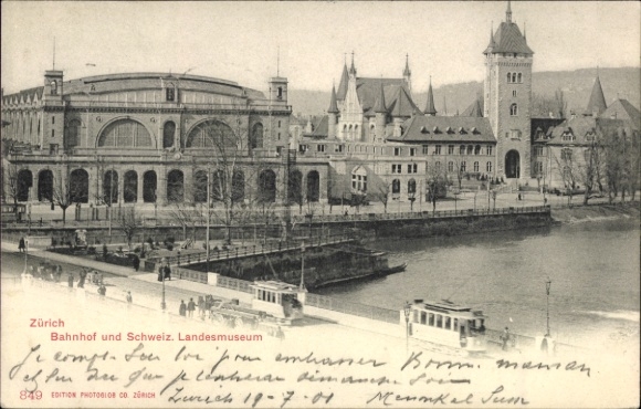 KP Zurich City Szwajcaria, dworzec kolejowy, muzeum narodowe, architektura, widok na rzekę