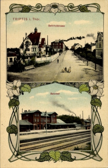 Jugendstil Ak Triptis in Thüringen, Bahnhof Gleisseite, Bahnhofstraße