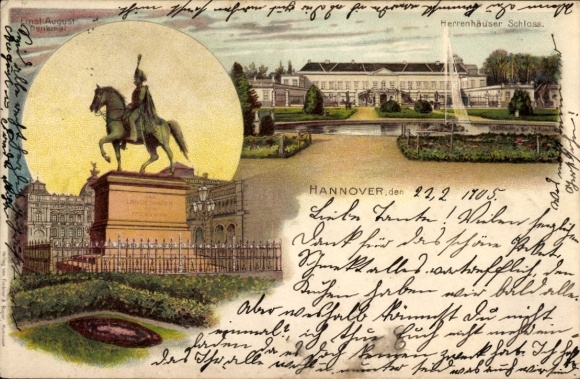 Postcard Herrenhausen Hannover in Lower Saxony, equestrian statue, Herrenhausen Palace