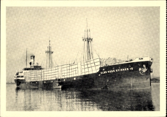 Ansichtkaartstoomboot Else Hugo Stinnes met een lading pulphout, Stinnes Shipping Company