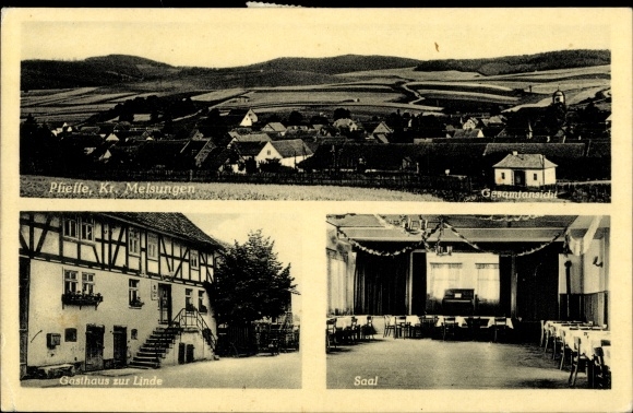 Postcard Pfieffe Spangenberg Hessen, Inn zur Linde, hall, overall view of the place