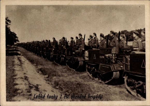 Postcard Praha Prague, Lehke tanky I. Csl. senior brigadier