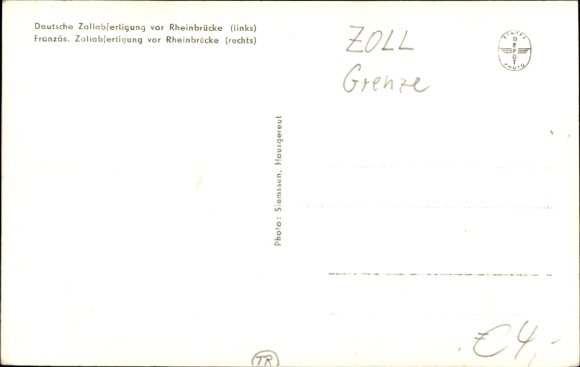 Postcard German customs clearance in front of the Rhine bridge, French customs clearance