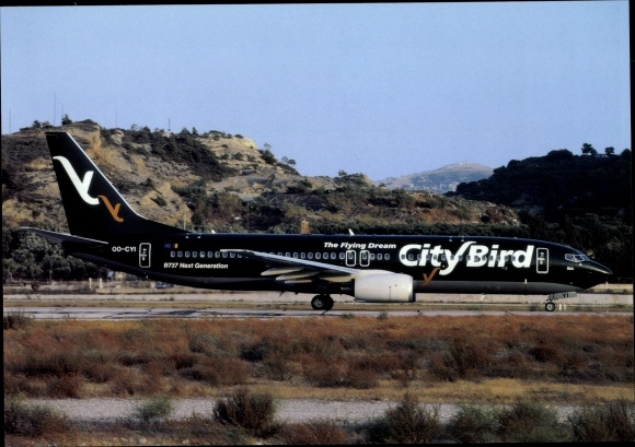 Postcard Belgian passenger aircraft, City Bird, B737-800