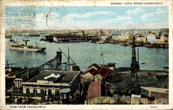 Postcard Havanna Habana Cuba, view of harbor, ships, coal bunkers,