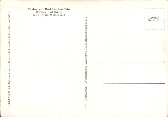 Postcard Waldenbuch in Württemberg, aerial photograph of Restaurant Burkhardtsmühle with Reichenbachtal