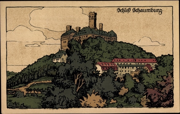 Lithography Postcard Balduinstein in Rhineland-Palatinate, Schloss Schaumburg