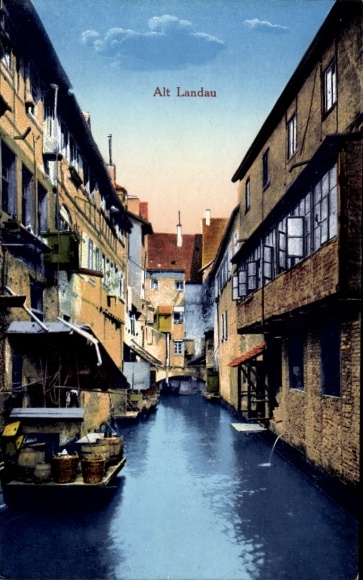 Postcard Landau in der Pfalz, old town, houses on the water