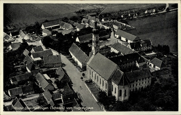 Postcard Obermedlingen Medlingen in Swabia Bavaria, monastery aerial view, building, village view