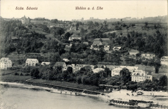 Postcard Wehlen on the Elbe Saxony, Schießhausberg, Salondampfer