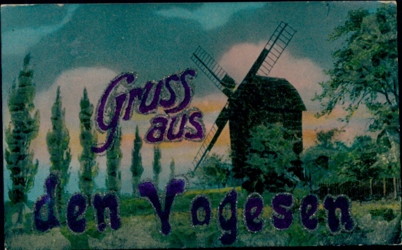 Glitter Postcard Vosges, Windmill, Kitsch