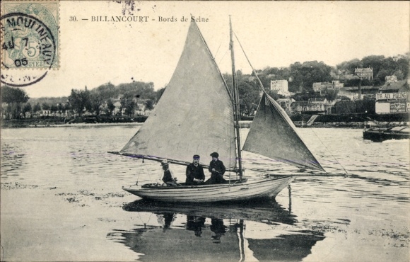 Postcard Billancourt Hauts de Seine, Bords de Seine, small sailing boat