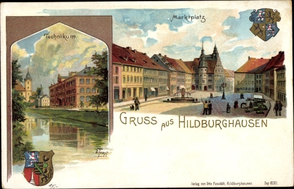 KP artysty Hildburghausen w Turyngii, centrum technologiczne, targowisko, herb