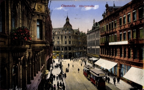 Postcard Chemnitz Sachsen, Königstraße, tram