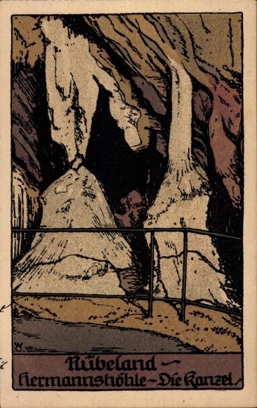 Lithograph Postcard Rübeland Oberharz am Brocken, interior view of the Hermannshöhle, the pulpit